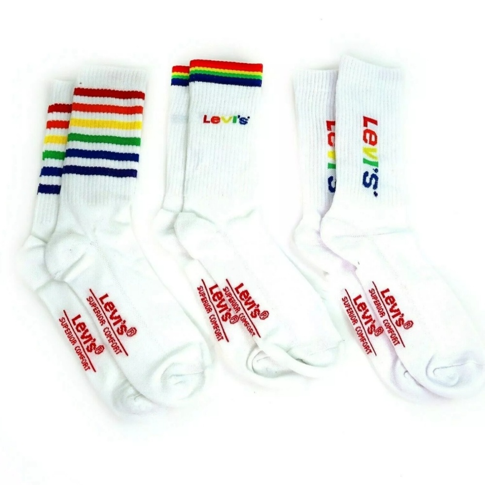 Levi's 3 Pack Gay Pride Socks Rainbow Size 8-12